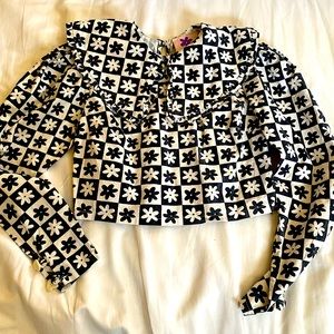 Lisa Says Gah Cropped Long Sleeve Flower Top size XS